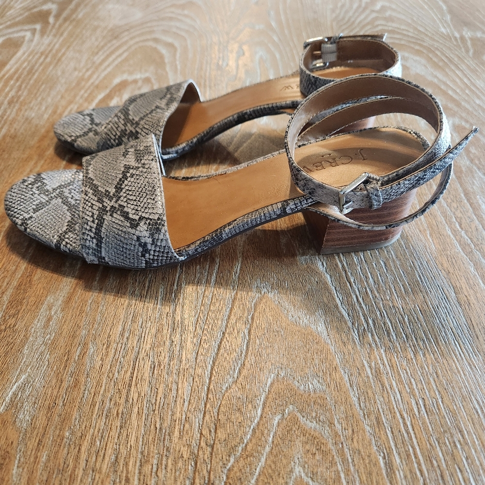 J.CREW Snake Skin Block Heel Ankle Strap Sandals Women's Size 7.5